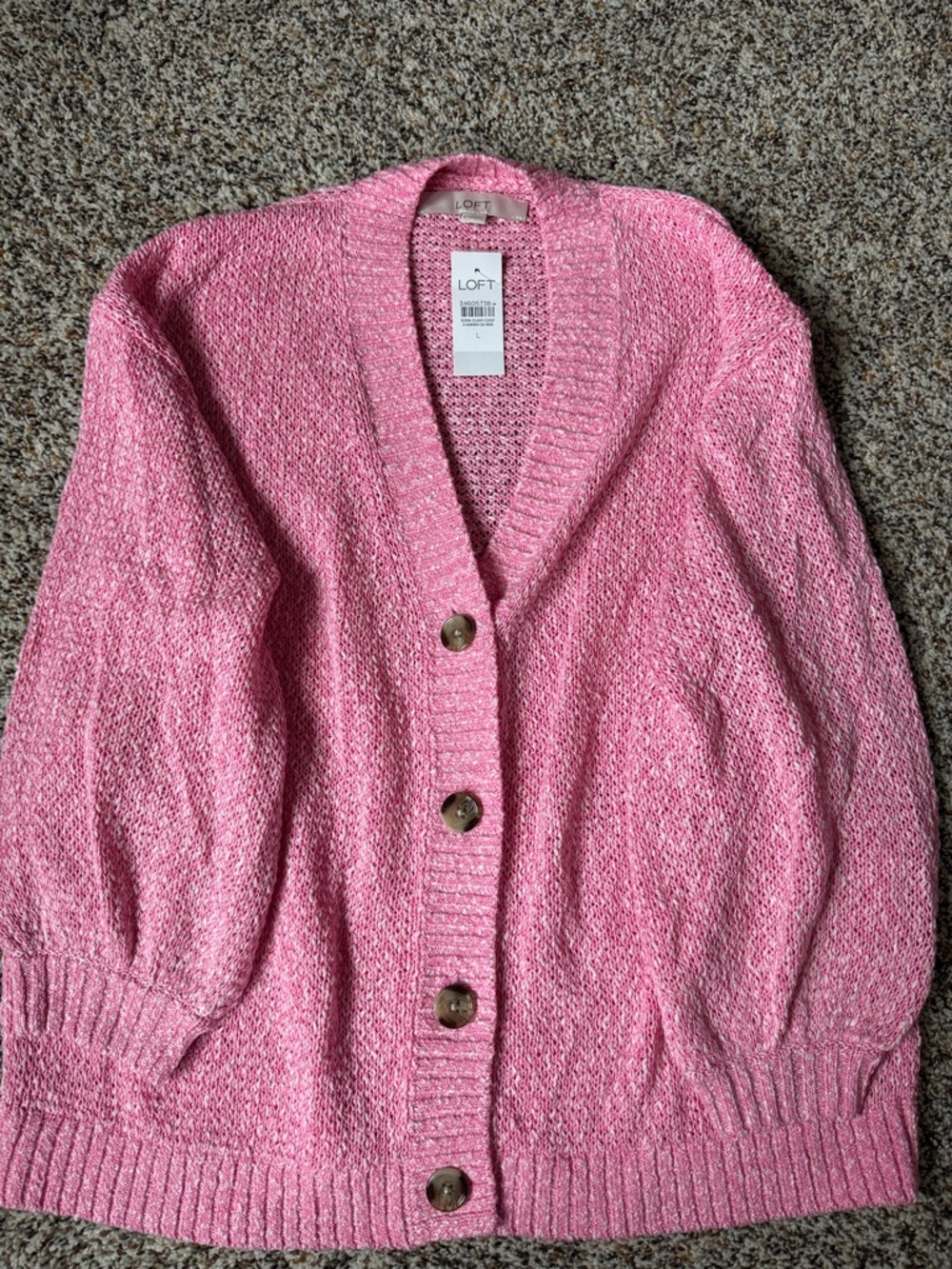 LOFT Pink Knit Button Cardigan